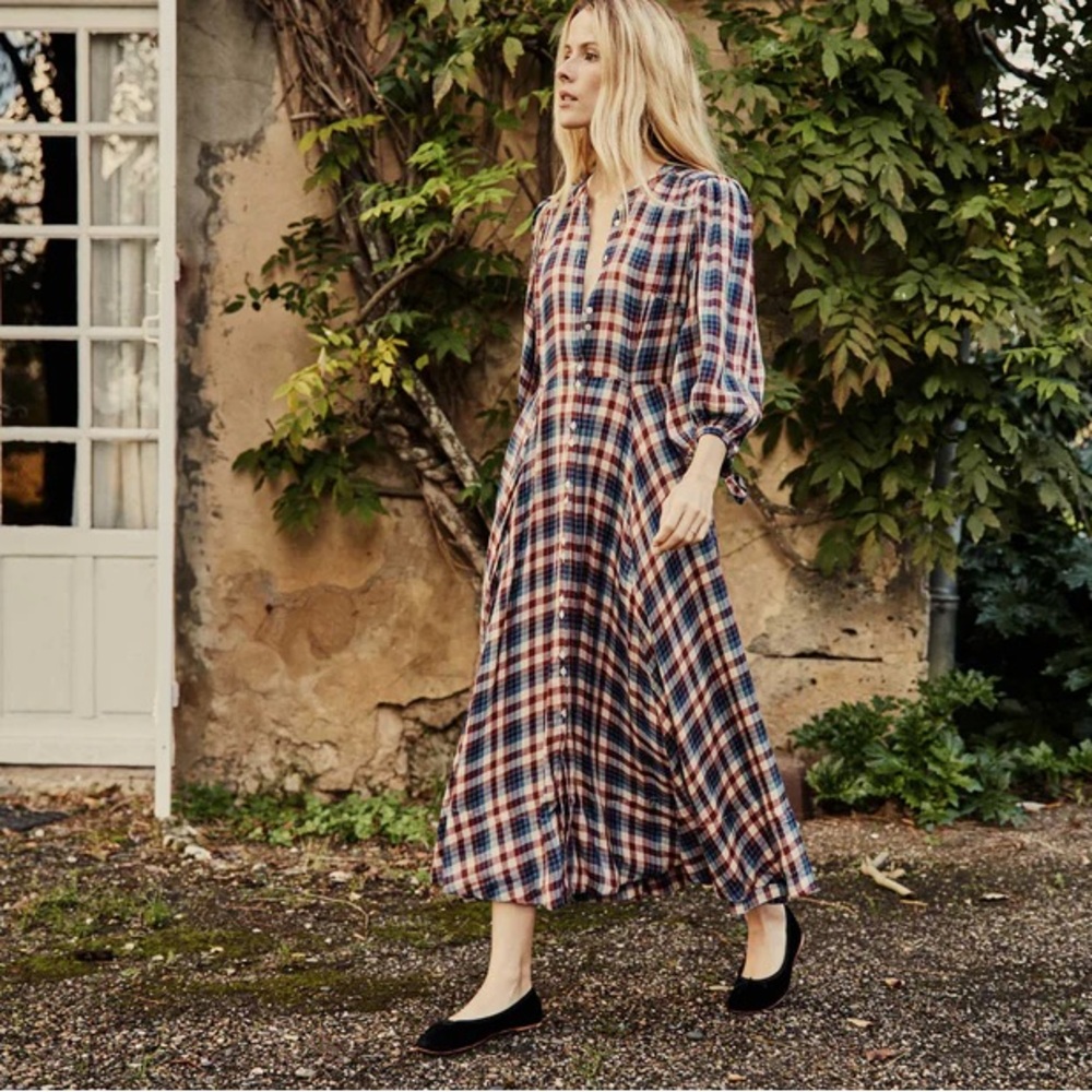 Doen Plaid Long Sleeve Dress - Red and Blue